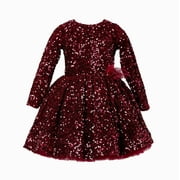 Dresses for Girls Kids Long Sleeve Cute Sequin Glitter Party Carnival Gown Formal Dress Baby Dress Red 18 Months-24 Months